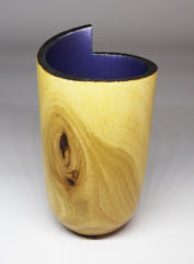 Curved rim wooden vase painted interior