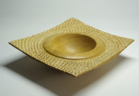 Square wooden bowl with textured rim
